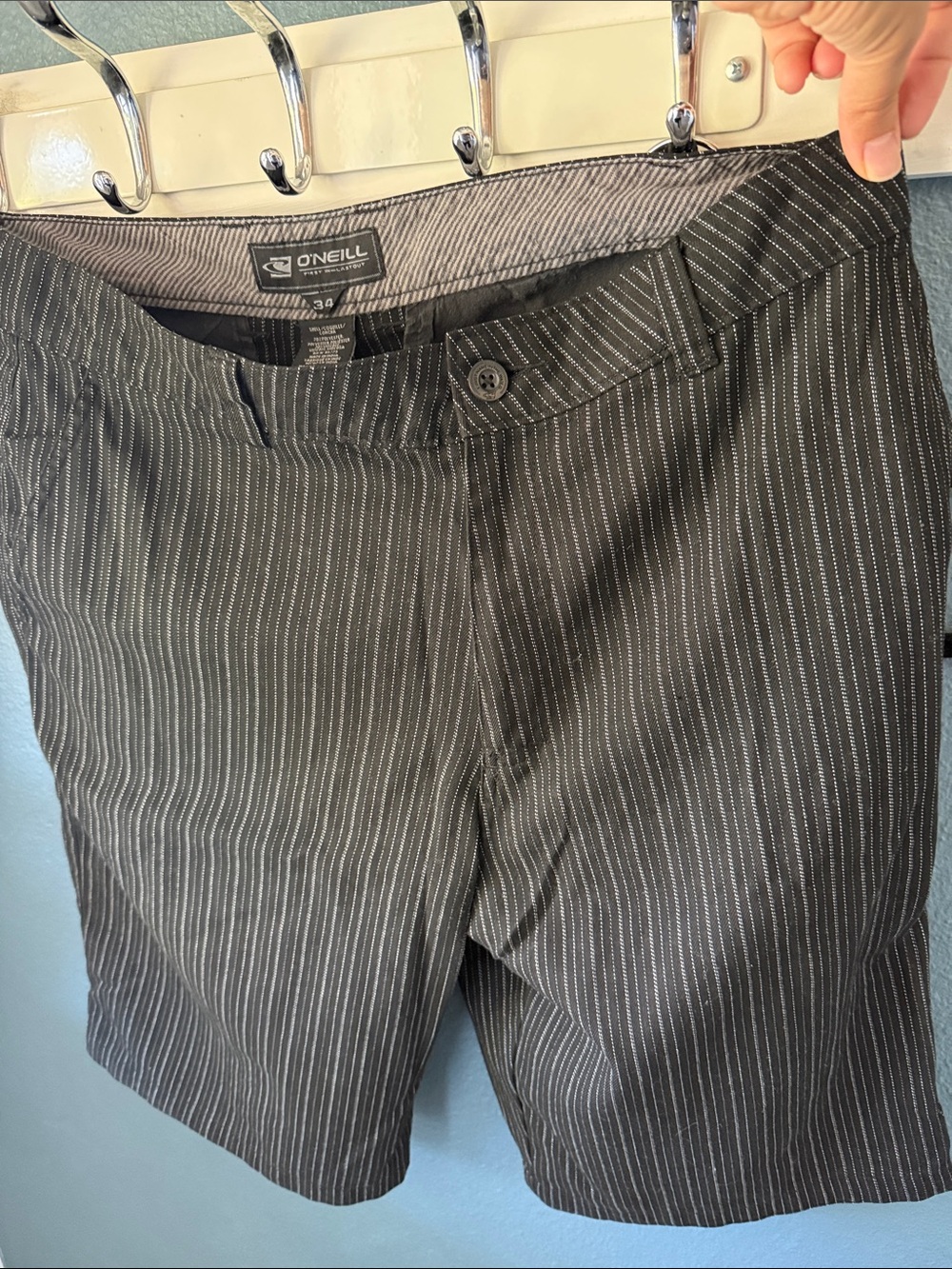 O'Neill Black Pinstripe Shorts with White Stitching Label